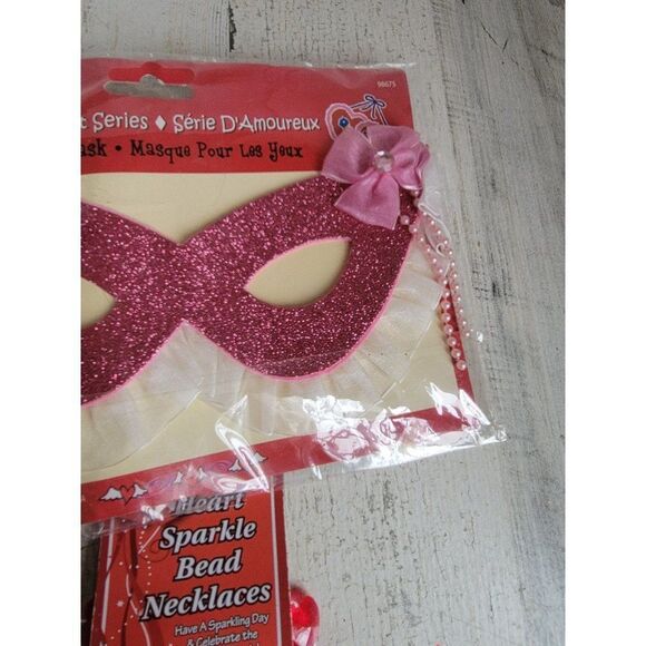 Valentine's glitter pink heart mask masquerade heart necklace props decor - Picture 6 of 8